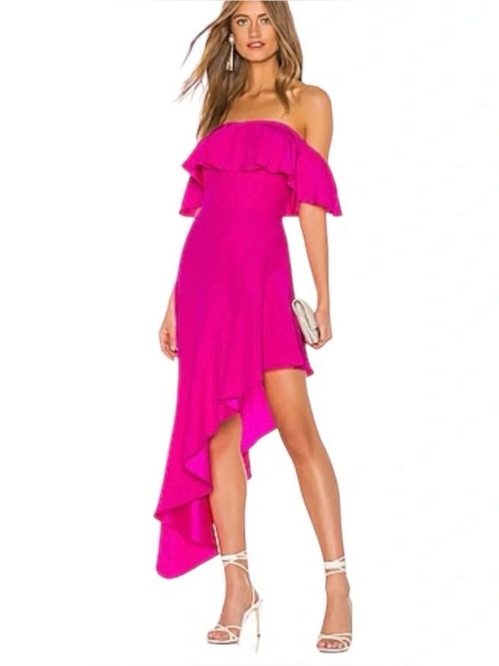 Amanda Uprichard Hot Pink Asymmetrical Off-Shoulder Dress